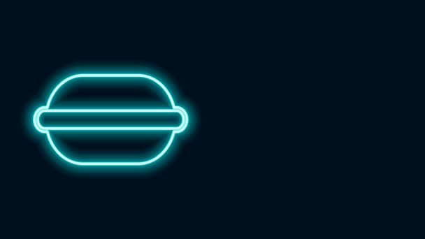 Ragyogó neon vonal Macaron cookie ikon elszigetelt fekete alapon. Macaroon édes pékség. 4K Videó mozgás grafikus animáció — Stock videók