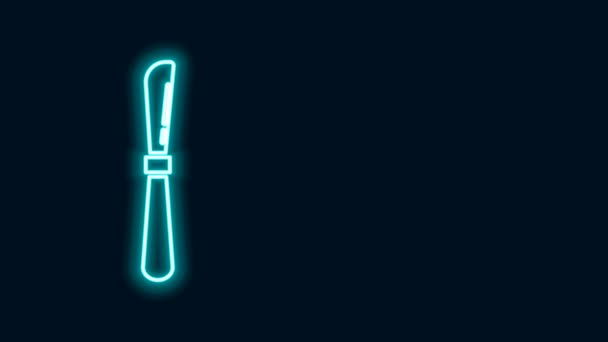 Glödande neon linje kniv ikon isolerad på svart bakgrund. Bestick symbol. 4K Video motion grafisk animation — Stockvideo