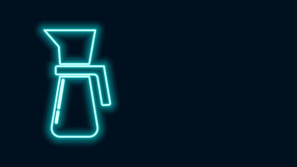 Leuchtende Neon-Linie Messbecher zur Messung von trockenen und flüssigen Lebensmitteln isoliert auf schwarzem Hintergrund. Kunststoff-Becher mit Henkel. 4K Video Motion Grafik Animation — Stockvideo