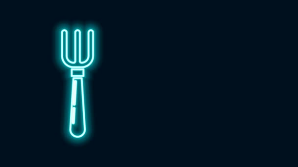Glödande neon linje gaffel ikon isolerad på svart bakgrund. Bestick symbol. 4K Video motion grafisk animation — Stockvideo