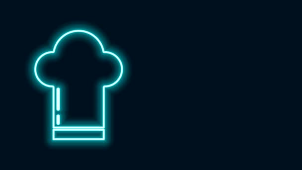 Glowing neon line Chef hat icon isolated on black background. Cooking symbol. Cooks hat. 4K Video motion graphic animation — Stock Video