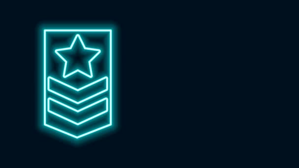 Gloeiende neon lijn Chevron icoon geïsoleerd op zwarte achtergrond. Militaire badge teken. 4K Video motion grafische animatie — Stockvideo