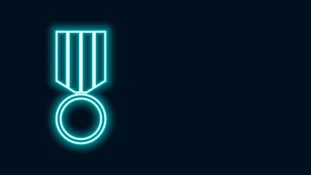 Ligne lumineuse néon Icône de médaille de récompense militaire isolé sur fond noir. Signature de l'armée. Animation graphique de mouvement vidéo 4K — Video