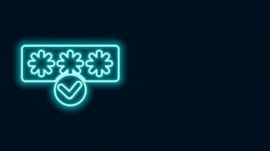 Parlayan neon hattı parola koruması ve siyah arkaplanda izole edilmiş güvenlik erişim simgesi. Güvenlik, güvenlik, koruma, gizlilik kavramı. 4K Video hareketli grafik canlandırması