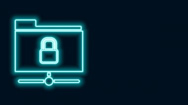 Parlayan neon hattı FTP dizini ve kilit simgesi siyah arkaplanda izole edildi. Yazılım güncellemesi kavramı. Güvenlik, güvenlik, koruma kavramı. 4K Video hareketli grafik canlandırması