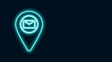 Parlayan neon çizgisi harita üzerinde tutucu perspektif simgesi olarak siyah arkaplanda izole edildi. 4K Video hareketli grafik canlandırması