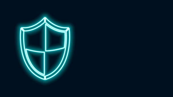 Glowing neon line Shield icon isolated on black background. Guard sign. Security, safety, protection, privacy concept. 4K Video motion graphic animation — Stock Video