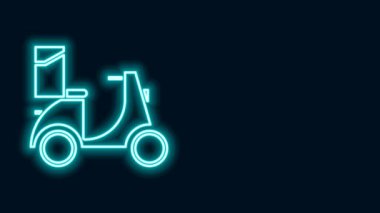 Parlayan neon hattı Scooter dağıtım simgesi siyah arkaplanda izole edildi. Teslimat hizmeti konsepti. 4K Video hareketli grafik canlandırması