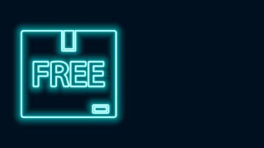 Siyah arkaplanda izole edilmiş ücretsiz sembol simgesi olan parlak neon çizgili karton kutu. Kutu, paket, paket işareti. Teslimat, ulaşım ve nakliye. 4K Video hareketli grafik canlandırması