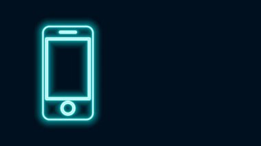 Siyah arkaplanda izole edilmiş uygulama dağıtım ikonu olan parlak neon hattı mobil akıllı telefon. Paket takibi. 4K Video hareketli grafik canlandırması