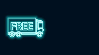 Parlayan neon hattı ücretsiz dağıtım ikonu siyah arkaplanda izole edildi. Ücretsiz nakliye. 24 saat ve hızlı teslimat. 4K Video hareketli grafik canlandırması