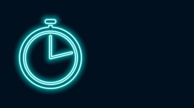Parlayan neon hattı Stopwatch simgesi siyah arkaplanda izole edildi. Zaman göstergesi. 4K Video hareketli grafik canlandırması