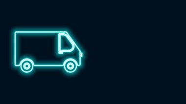 Parlayan neon hattı kargo kamyonu ikonu siyah arka planda izole edildi. 4K Video hareketli grafik canlandırması