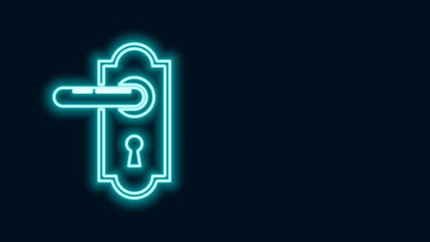 Glowing neon line Door handle icon isolated on black background. Door lock sign. 4K Video motion graphic animation — Stock Video