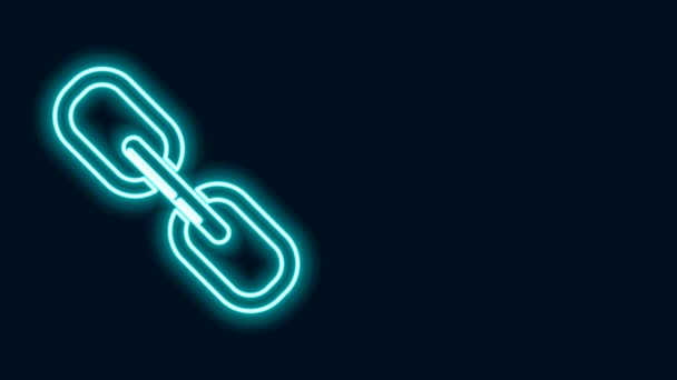 Linea al neon incandescente Icona a catena isolata su sfondo nero. Collegamento singolo. Animazione grafica 4K Video motion — Video Stock
