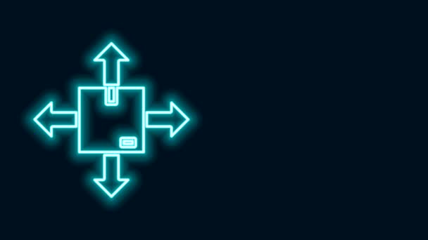 Zářící neonová čára Kartonová krabice s ikonou dopravního symbolu izolovaná na černém pozadí. Krabice, balíček, balík. Dodávka, doprava a doprava. Grafická animace pohybu videa 4K — Stock video