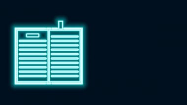 Parlayan neon hattı açık bilim kitabı simgesi siyah arkaplanda izole edildi. 4K Video hareketli grafik canlandırması