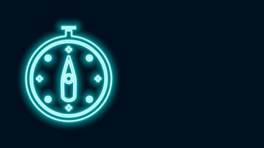 Parlayan neon hattı pusula simgesi siyah arkaplanda izole edildi. Rüzgâr yön bulma sembolü. Rüzgar gül işareti. 4K Video hareketli grafik canlandırması