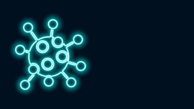 Parlayan neon hattı bakteri simgesi siyah arkaplanda izole edildi. Bakteriler ve mikroorganizmalar, sebep olan mikroorganizma hastalıkları, hücre kanseri, mikrop, virüs, mantar. 4K Video hareketli grafik canlandırması