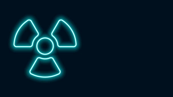 Linea neon luminosa Icona radioattiva isolata su sfondo nero. Simbolo tossico radioattivo. Segnale di pericolo di radiazioni. Animazione grafica 4K Video motion — Video Stock