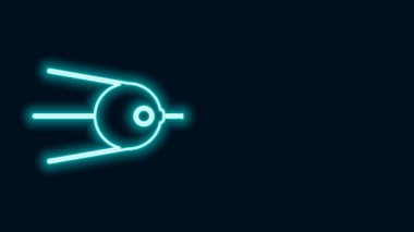 Parlayan neon hattı uydu simgesi siyah arkaplanda izole edildi. 4K Video hareketli grafik canlandırması