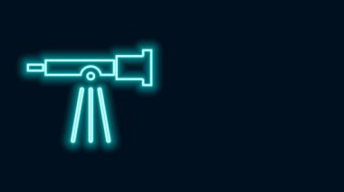 Parlayan neon hattı Teleskop simgesi siyah arkaplanda izole edildi. Bilimsel bir alet. Eğitim ve astronomi elementi, dürbün ve çalışma yıldızları. 4K Video hareketli grafik canlandırması