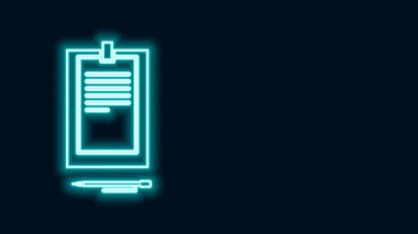 Siyah arkaplanda izole edilmiş belge simgesiyle parlayan neon çizgi panosu. 4K Video hareketli grafik canlandırması