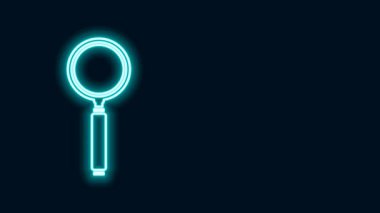Parlayan neon çizgisi büyüteç simgesi siyah arkaplanda izole edildi. Arama, odaklanma, yakınlaştırma, iş sembolü. 4K Video hareketli grafik canlandırması