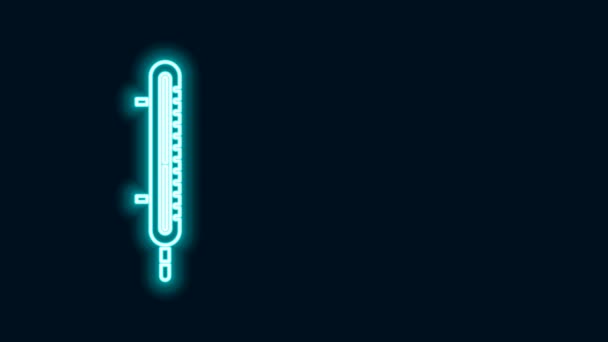 Linha de néon brilhante Termômetro de meteorologia ícone de medição isolado no fundo preto. Equipamento termômetro mostrando clima quente ou frio. Animação gráfica em movimento de vídeo 4K — Vídeo de Stock