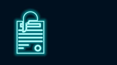 Parlayan neon hattı dosya ve ataç simgesi siyah arkaplanda izole edildi. Kontrol listesi simgesi. İş konsepti. 4K Video hareketli grafik canlandırması