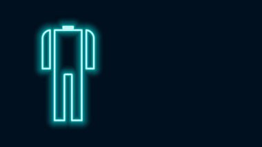 Siyah arkaplanda izole edilmiş dalgıç ikonu için parlak neon çizgisi dalış kıyafeti. Su altı ekipmanları. 4K Video hareketli grafik canlandırması