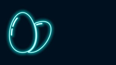 Parlayan neon hattı Tavuk Yumurtası simgesi siyah arka planda izole edildi. 4K Video hareketli grafik canlandırması