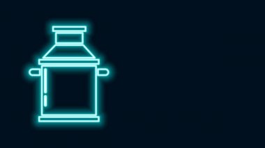 Parlayan neon hattı siyah arkaplanda izole edilmiş süt ikonu için konteynır. 4K Video hareketli grafik canlandırması