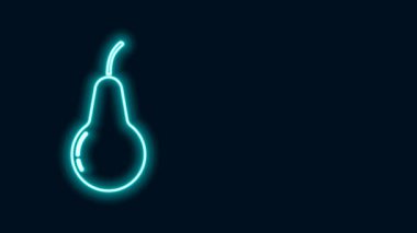 Parlayan neon hattı Pear simgesi siyah arkaplanda izole edildi. Yaprak sembollü meyve. 4K Video hareketli grafik canlandırması