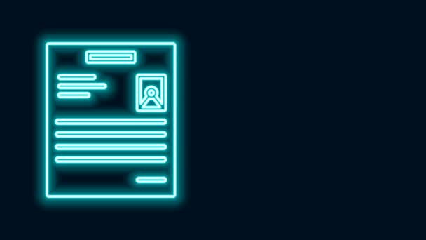 Gloeiende neon lijn Persoonlijk document pictogram geïsoleerd op zwarte achtergrond. Bestand icoon. Checklist icoon. Bedrijfsconcept. 4K Video motion grafische animatie — Stockvideo