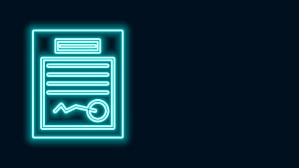 Gloeiende neon lijn Gevulde vorm pictogram geïsoleerd op zwarte achtergrond. Bestand icoon. Checklist icoon. Bedrijfsconcept. 4K Video motion grafische animatie — Stockvideo