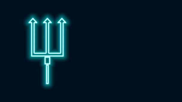 Светящийся неоновая линия Нептун Трезубец значок изолирован на черном фоне. Видеографическая анимация 4K — стоковое видео