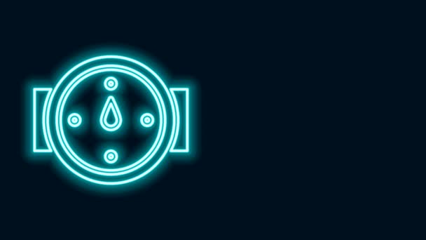 Gloeiende neon lijn Wind roos pictogram geïsoleerd op zwarte achtergrond. Kompas icoon voor reizen. Navigatie ontwerp. 4K Video motion grafische animatie — Stockvideo