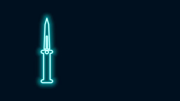 Zářící neonová čára Ikona nože izolovaná na černém pozadí. Vojenský nůž. Grafická animace pohybu videa 4K — Stock video
