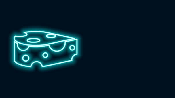 Leuchtende Neon-Linie Käse-Symbol isoliert auf schwarzem Hintergrund. 4K Video Motion Grafik Animation — Stockvideo