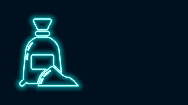 Linea neon incandescente Borsa di icona di farina isolata su sfondo nero. Animazione grafica 4K Video motion — Video Stock