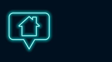 Siyah arkaplanda ev simgesi izole edilmiş parlak neon çizgi haritası işaretçisi. Ev konumu belirleyici sembol. 4K Video hareketli grafik canlandırması