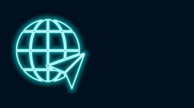 Dünya simgesinde parlayan neon hattı konumu siyah arkaplanda izole edildi. Dünya ya da Dünya işareti. 4K Video hareketli grafik canlandırması
