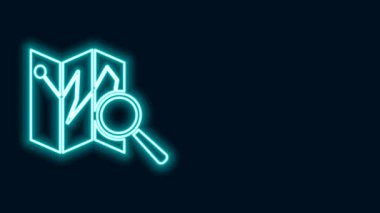Parlayan neon çizgisi Katlanmış harita konum simgesi simgesi siyah arkaplanda izole edildi. 4K Video hareketli grafik canlandırması