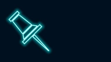 Parlayan neon çizgisi siyah arkaplanda Push pin simgesi izole edildi. Raptiye işareti. 4K Video hareketli grafik canlandırması