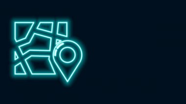 Parlayan neon çizgisi Katlanmış harita konum simgesi simgesi siyah arkaplanda izole edildi. 4K Video hareketli grafik canlandırması