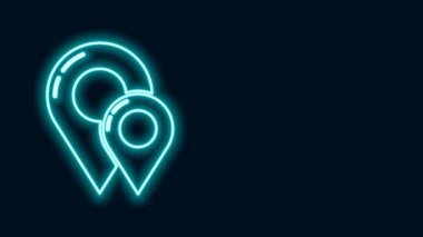 Parlayan neon çizgi haritası simgesi siyah arkaplanda izole edildi. Navigasyon, işaret, konum, harita, GPS, yön, yer, pusula, temas, arama konsepti. 4K Video hareketli grafik canlandırması