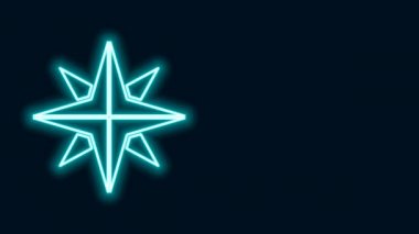 Parlayan neon çizgisi. Rüzgar simgesi siyah arkaplanda izole edilmiş. Seyahat için pusula simgesi. Navigasyon tasarımı. 4K Video hareketli grafik canlandırması