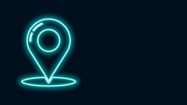 Parlayan neon çizgi haritası simgesi siyah arkaplanda izole edildi. Navigasyon, işaret, konum, harita, GPS, yön, yer, pusula, temas, arama konsepti. 4K Video hareketli grafik canlandırması