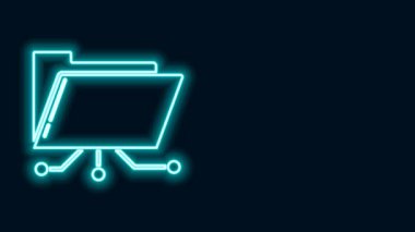 Parlayan neon hattı dizini ve kilit simgesi siyah arkaplanda izole edildi. Siber savunma. Güvenlik, güvenlik, koruma kavramı. 4K Video hareketli grafik canlandırması